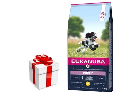 EUKANUBA Puppy&Junior Medium Breed 15kg + prekvapenie pre vášho psa ZDARMA