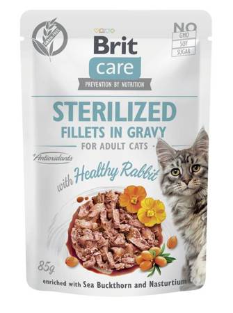 BRIT CARE Cat Sterilized Fillets in Gravy with Rabbit Enriched with Sea Buckthorn and Nasturtium 85g