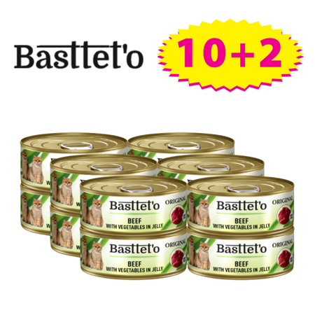 Basttet'o Original Beef Vegetable Jelly pre mačky 12x85g (plechovka)